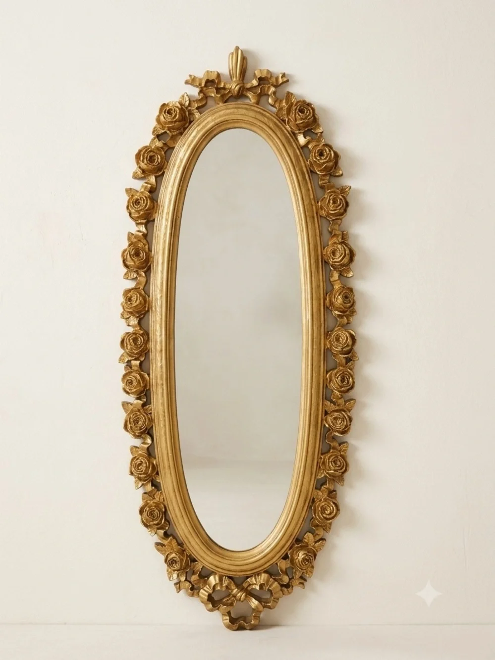 Vintage Syroco 2324 Gold Oval Mirror Roses Bow Hollywood Regency 25”